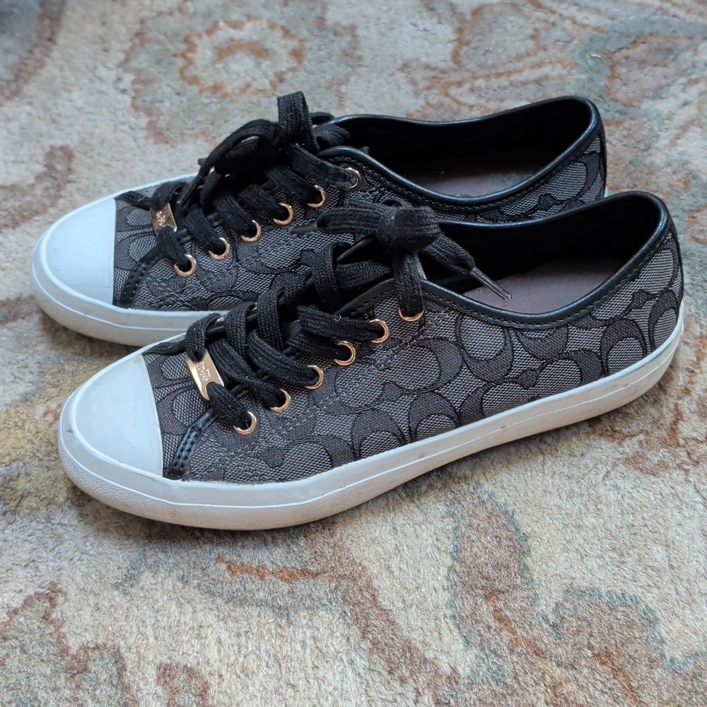 Coach Empire Black Signature Canvas Low-Top Sneakers with White Toe